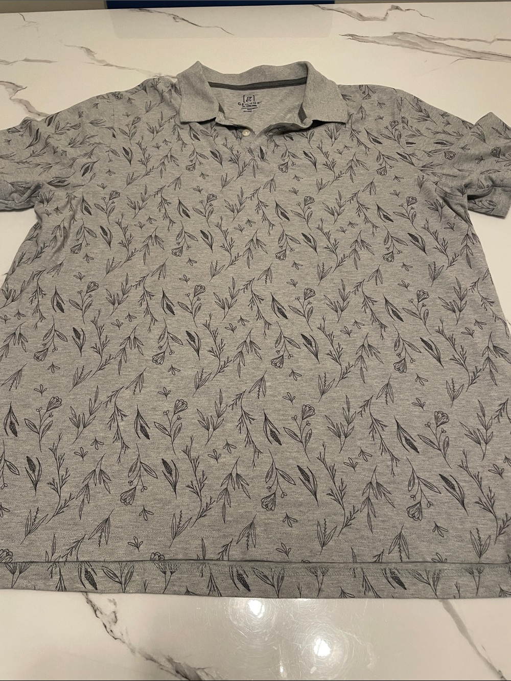 George Gray Polo with Dark Botanical Print
